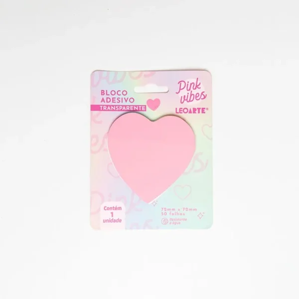 Bloco Adesivo Pink Vibes Transparente Coração 72Mmx72mm 50F | LeoArte