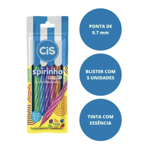 Caneta Esferográfica - CIS Spirinho Scents - Estojo com 5 cores - Image 3