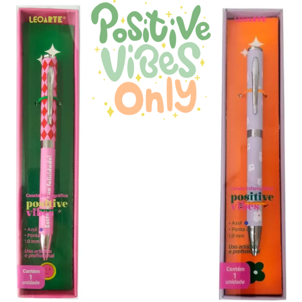 Caneta Premium Positive Vibes Flores Corpo Em Metal - LeoArte