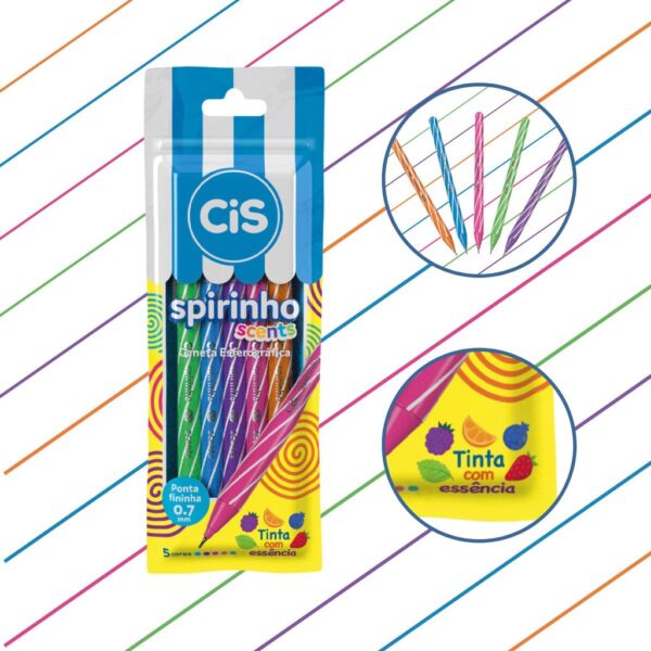 Caneta Esferográfica - CIS Spirinho Scents - Estojo com 5 cores